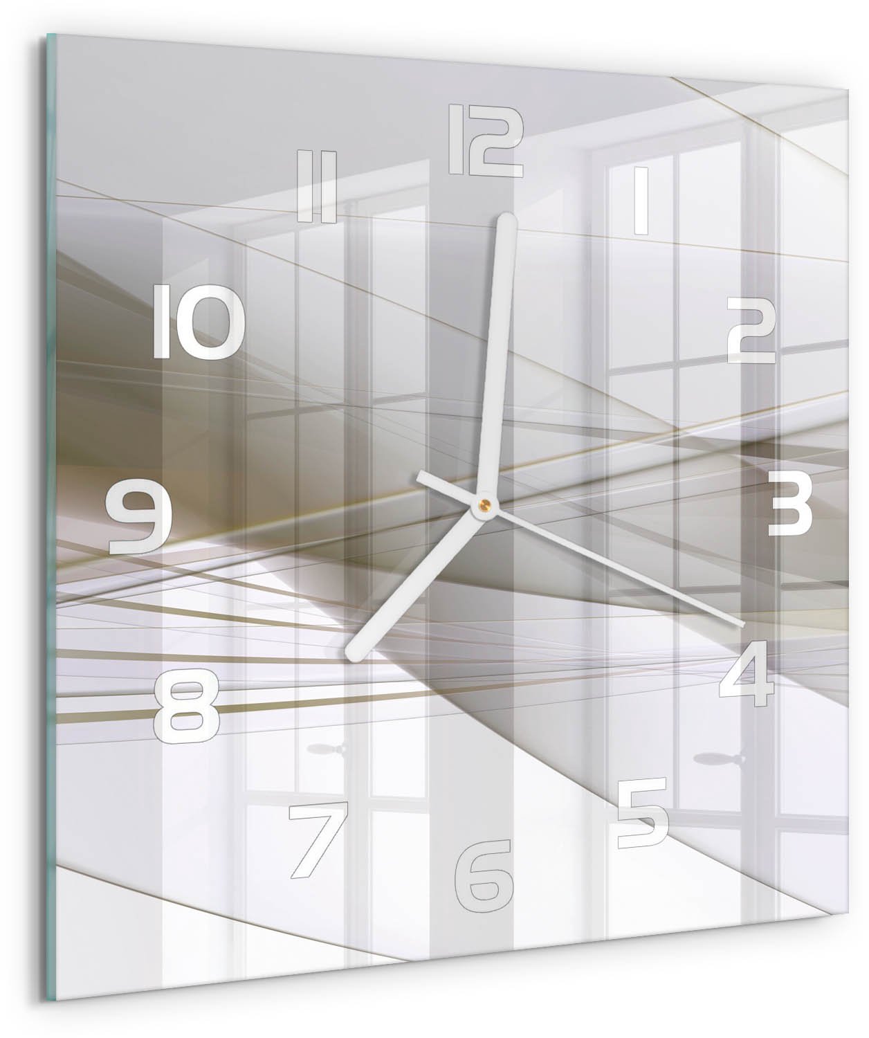 Tulup Wandklok - Abstractie Gekleurde Glazen Klok - 30x30 cm - Beige Glazen Klok Met Print - Witte handen - Vierkante Klok - Moderne Wandklok Glas - Wandklok Glas Decoratie