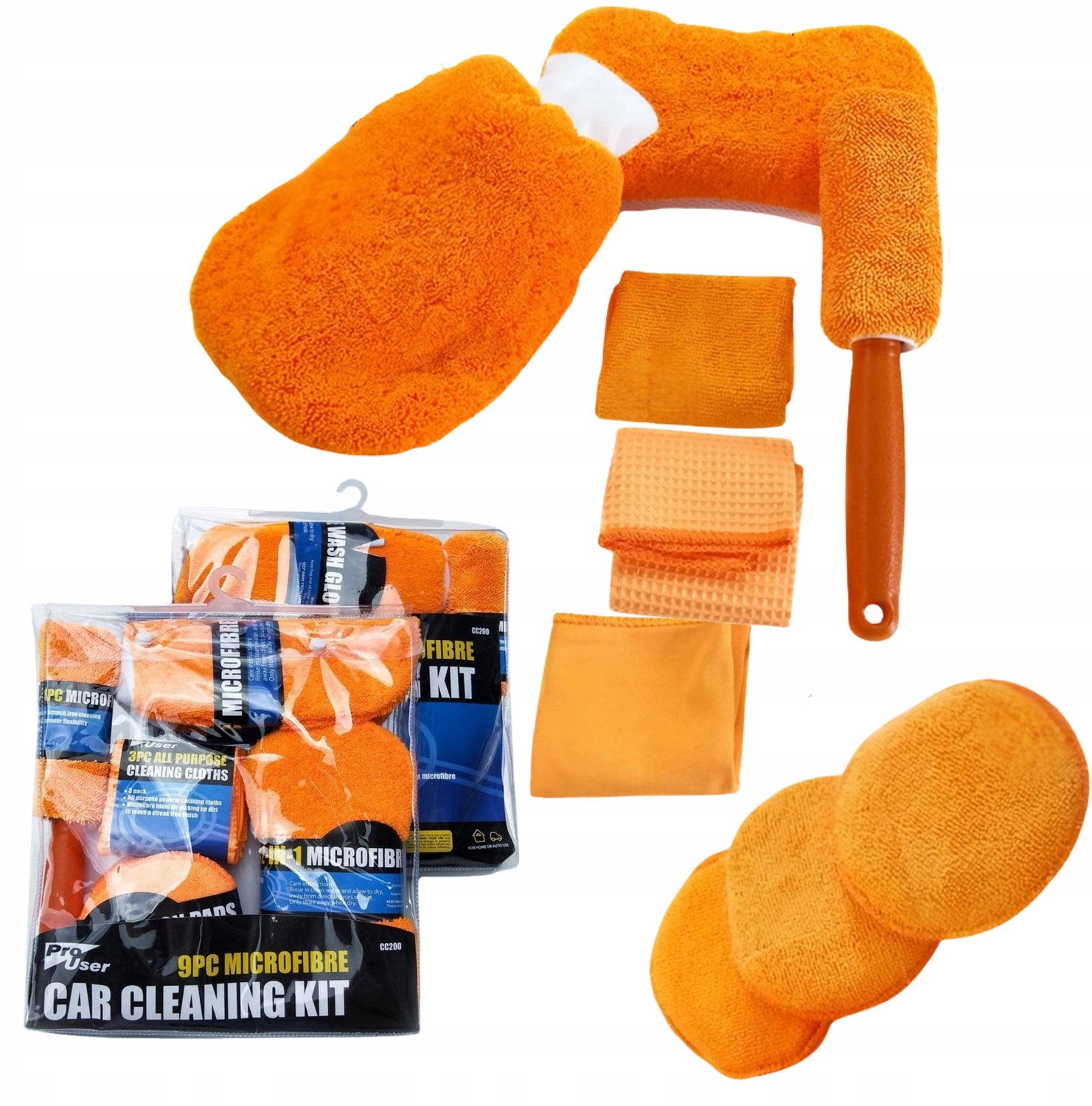 Auto Poets Set - 9 Delige Microvezel Was & Detail Kit Oranje
