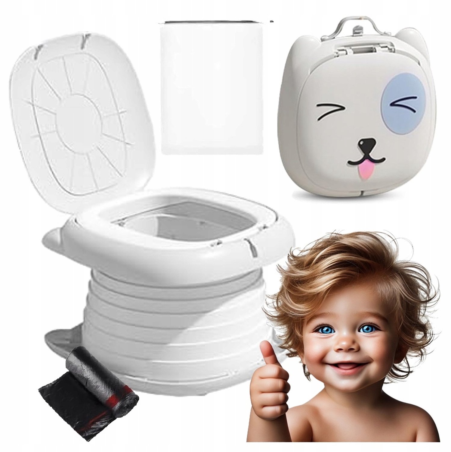 Opvouwbare Reisnachtkom, Draagbare Toilet voor Kinderen, Grijs