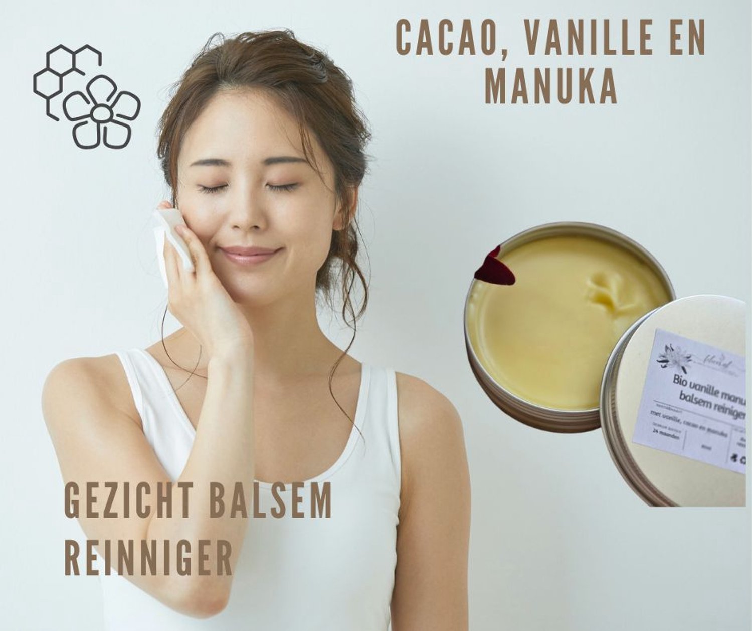 Handgemaakte ruwe gezicht balsem reiniger - dubbel cleansing - manuka - vanille - cacao 80ml