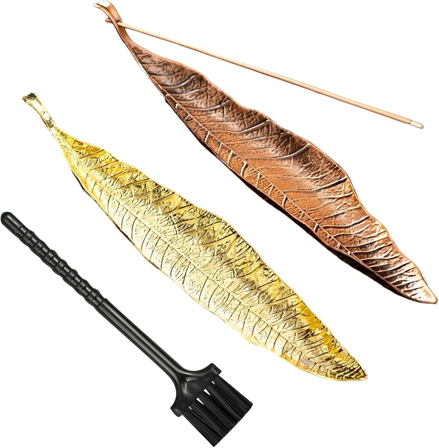Incense Holder Metal Leaf Shape Incense Burner with Ash Collector Antique Bronze and Gold for Incense Sticks Home - ShopVlot