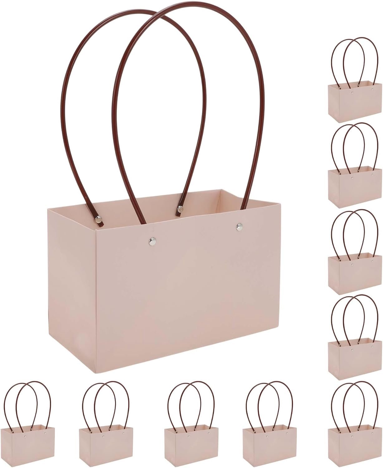 SnelShoppen - 10 Stuks Bloemenzakken met Handvat, Roze Boeketzakjes voor Bloemisten, Geschenkverpakking voor Verjaardag, Lerarendag, Moederdag en Brui