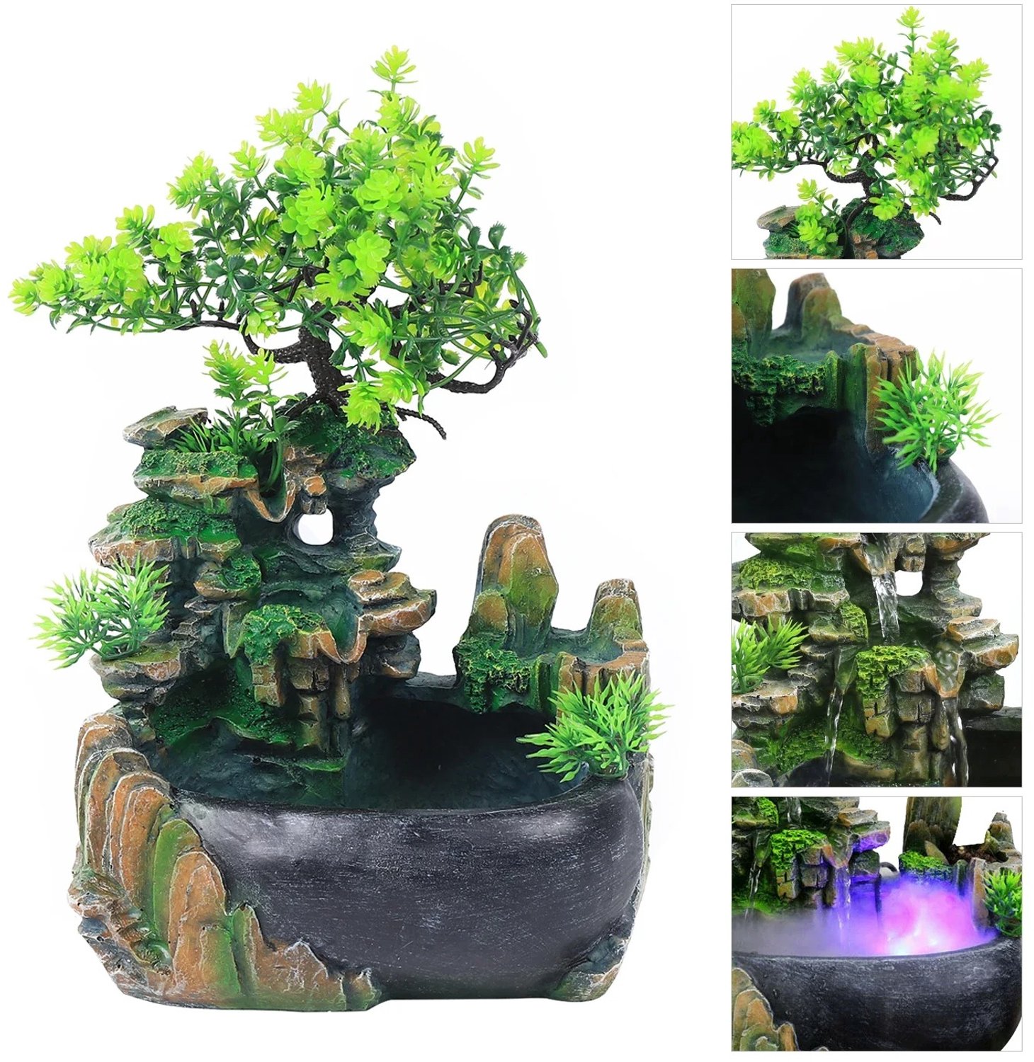 Veya Waterfontein - Voor binnen huis - Kamerfontein - Stromend water - Rustgevende sfeer - Ledverlichting - 28 x 15 x 20cm