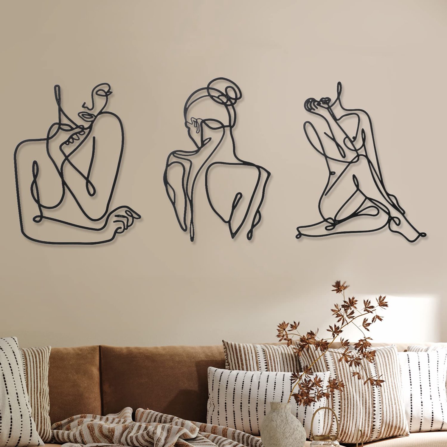 3 stuks metalen muurkunst decor minimalistische abstracte vrouw moderne lijntekening thuis opknoping voor slaapkamer keuken badkamer