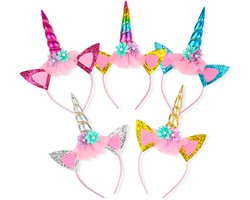 VFANDV 5 stuks eenhoorn-haarband, lichtgevende hoofdband met accessoires en oren, haarband in eenhoornvorm, volwassenen, kinderen, Pasen, verjaardagen