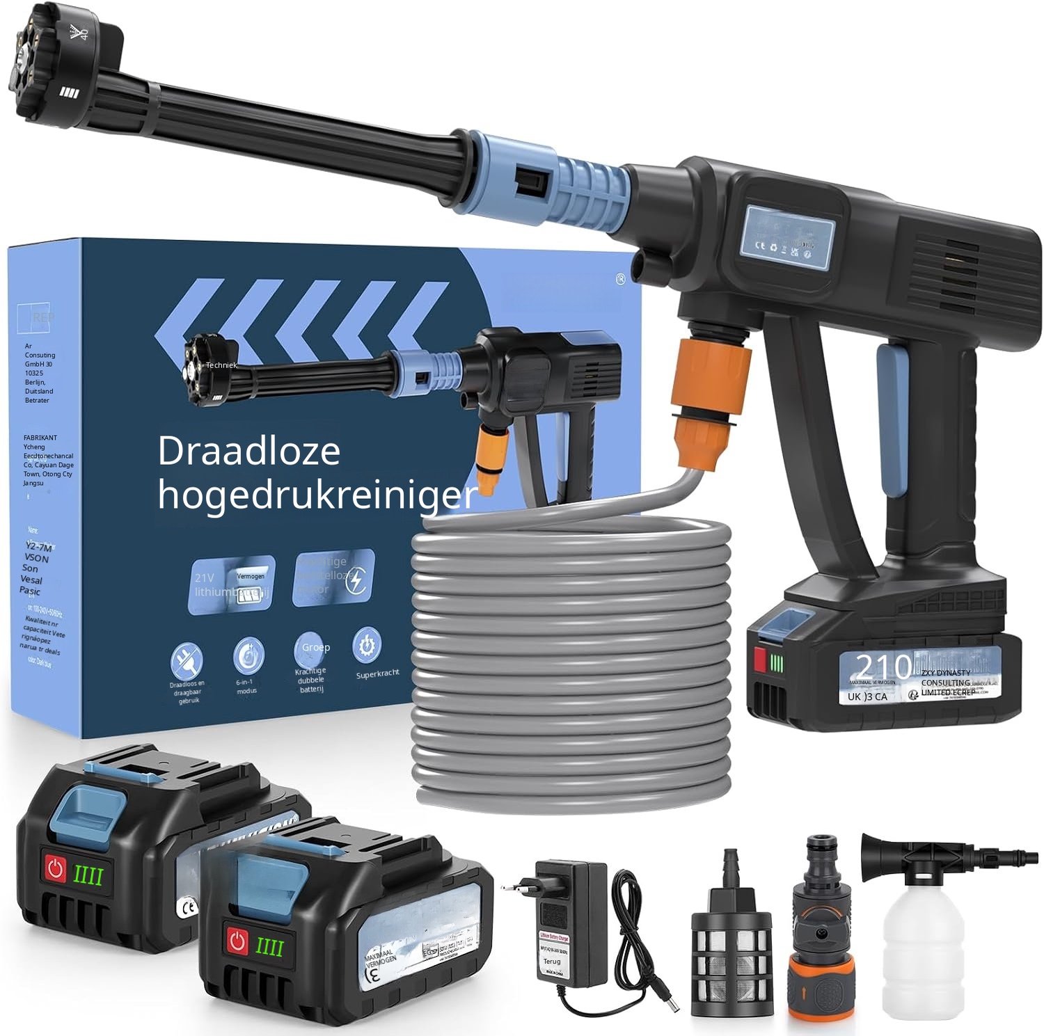 QEVA Hogedrukreiniger Auto - Hogedrukreiniger - Autostoomreiniger - Zwart - 35cm x 10cm x 20cm