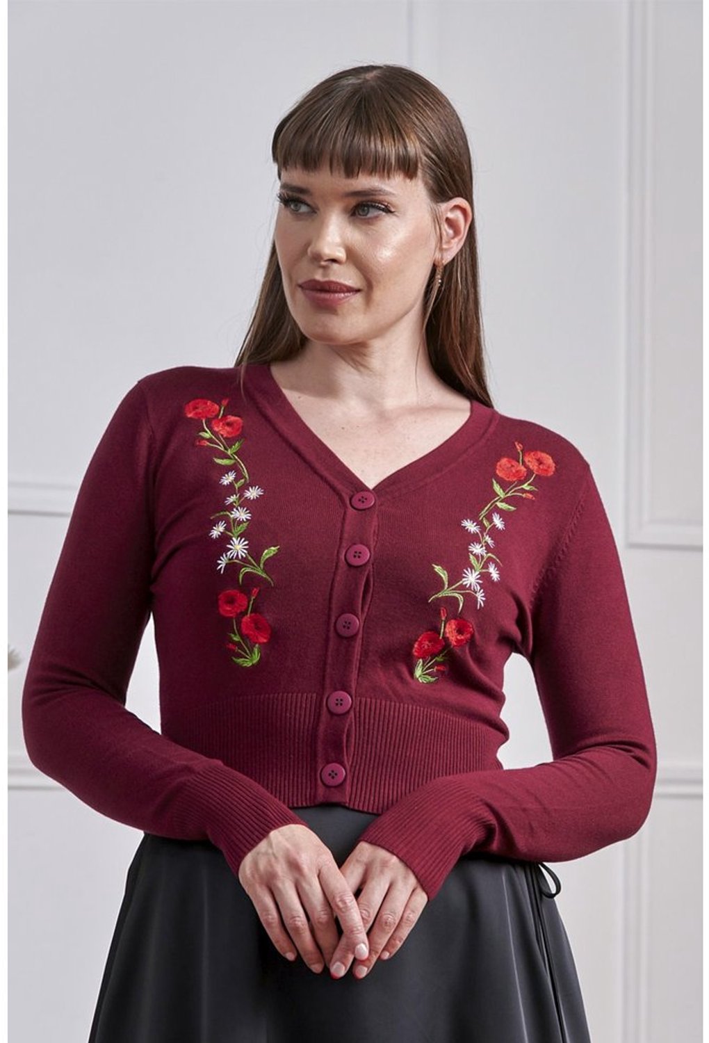 Banned - Nara Roses And Daisies Cardigan - 3XL - Bordeaux rood