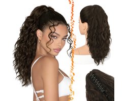 BARSDAR Paardenstaart Extensions voor Vrouwen, 45cm Claw Clip op Paardenstaart Extensions Lange Krullend Golvend Paardenstaart Haarstukje Clip-in Haar