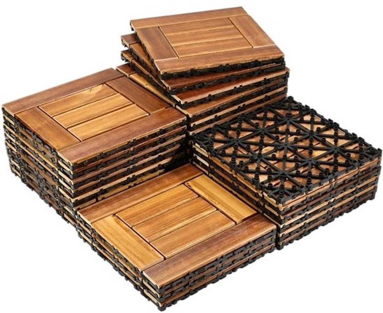 Houten Dektegels - Balkon Vloer - Terras Verfraaien - Efficiënt Drainageontwerp - 30x30 cm - Natuurlijk Hout