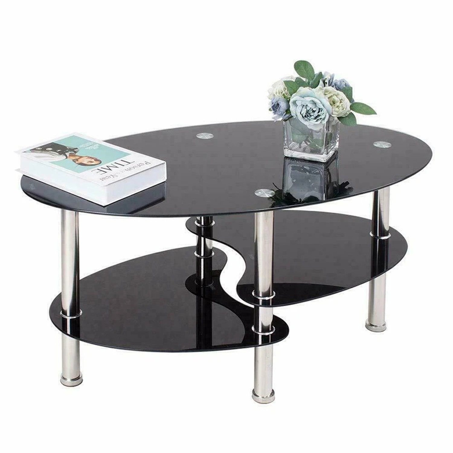 Lamor Salontafel - Tafel - Glazen Salontafels - Tafels - Bijzettafel - Zwart - Glas - 6.5 mm Glas - 90 x 50 x 42 cm - 2 Niveaus
