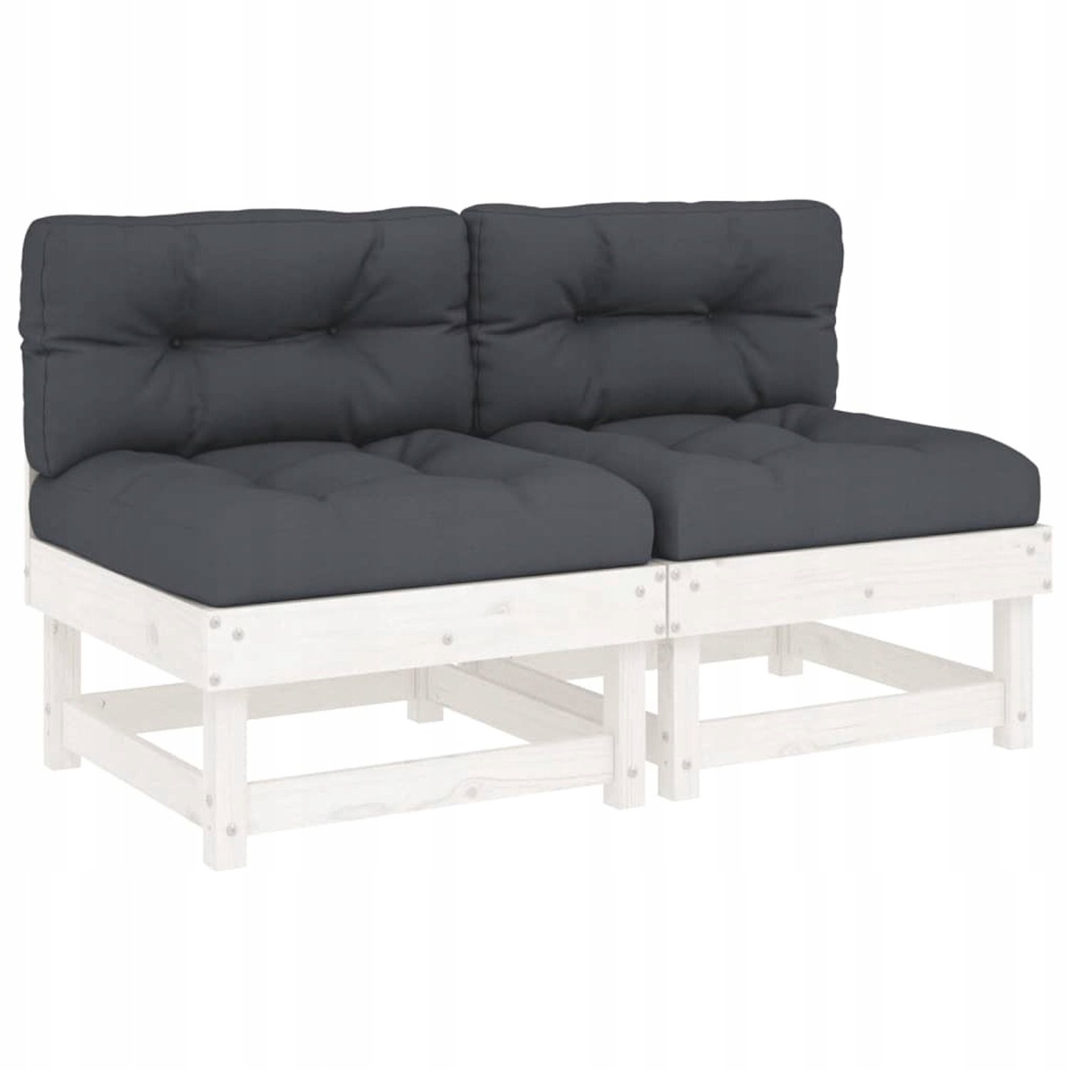 2x Houten Tuinstoel Zitting Poef Balkon Terras Wit Antraciet