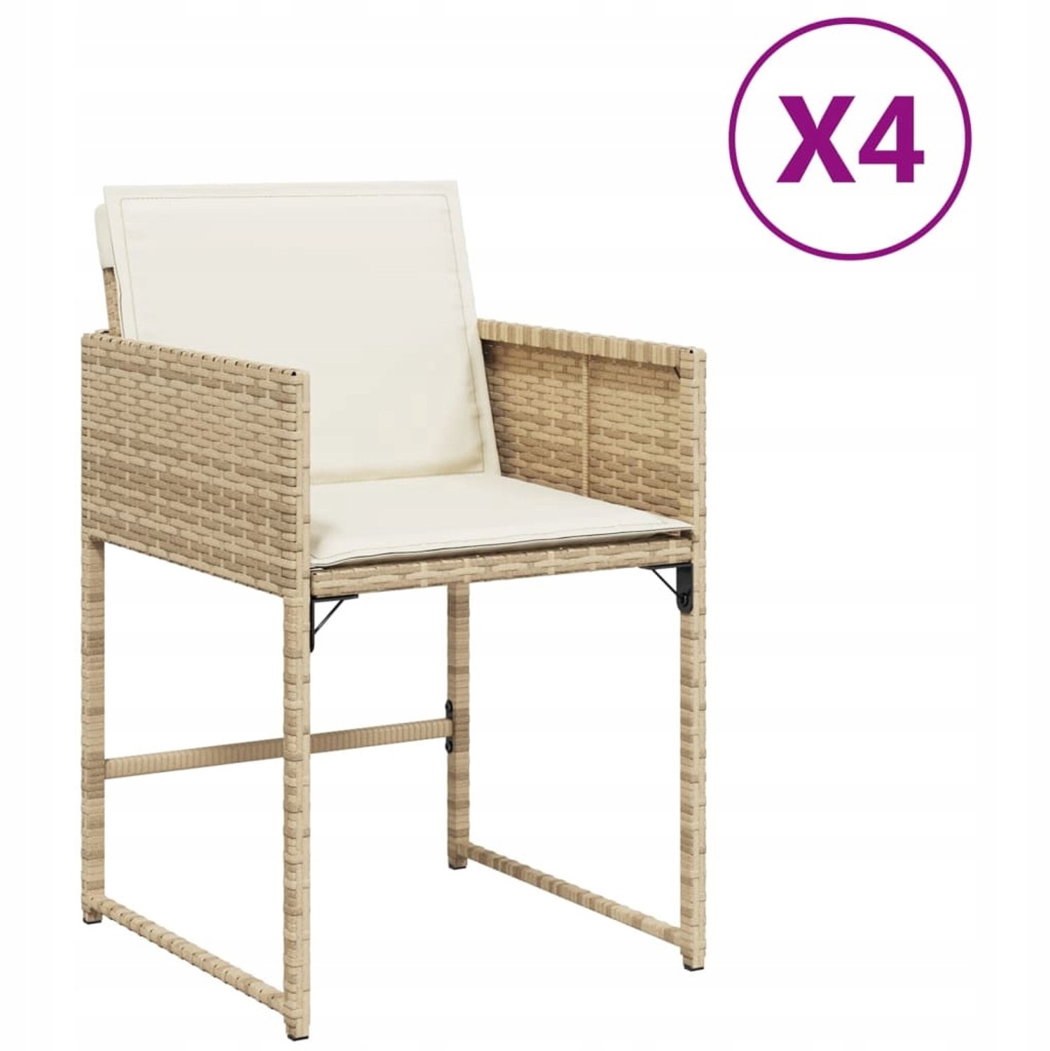 4x Tuinstoel met Kussen, Stabiel Rotan voor Terras en Balkon