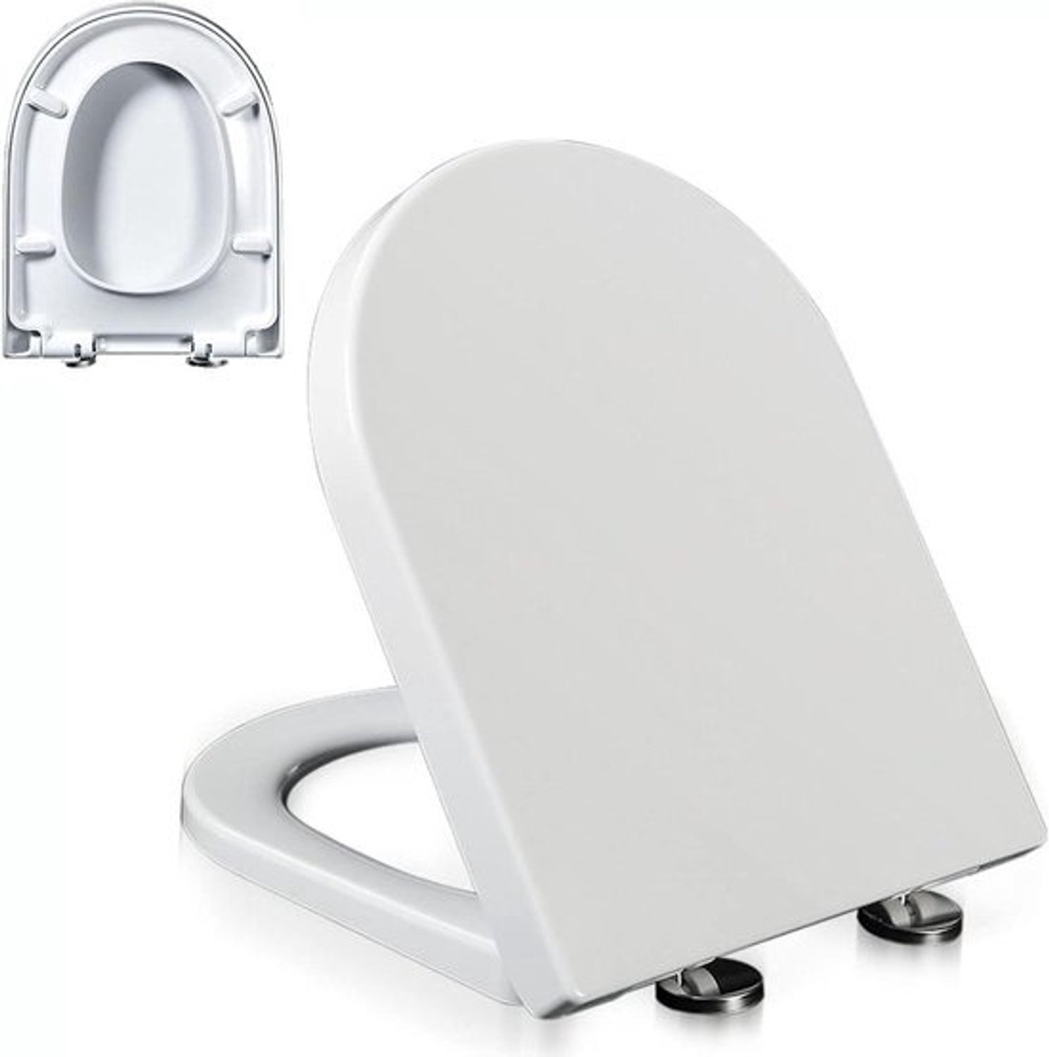 Toiletbril D-vorm - WC-deksel WC-bril - Hygiënisch Reinigen - Snelontgrendeling Softclose - Universeel D-vorm - Wit