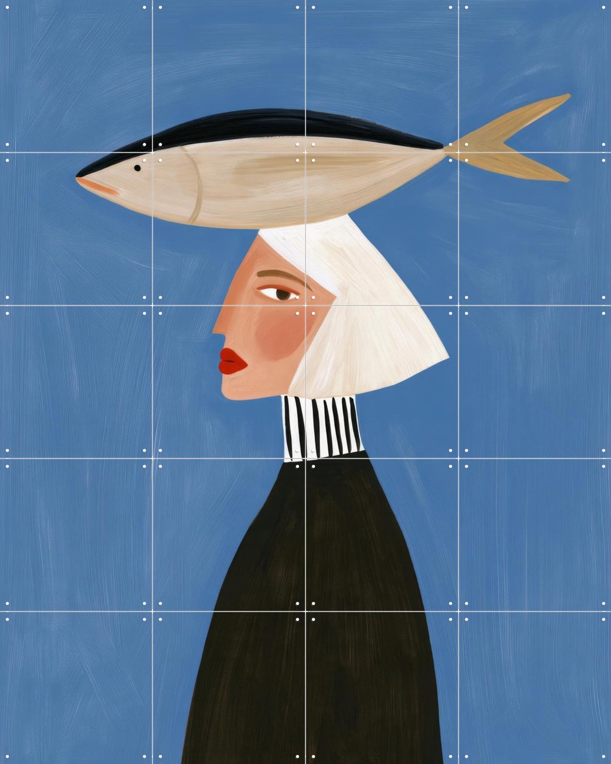 IXXI Fish On My Mind, Atelier Pommeline - 80 x 100 cm - Grote wanddecoratie en posters - Modern, Illustraties, Surrealisme, Gang, Woonkamer, Eetkamer Zwart / Blauw