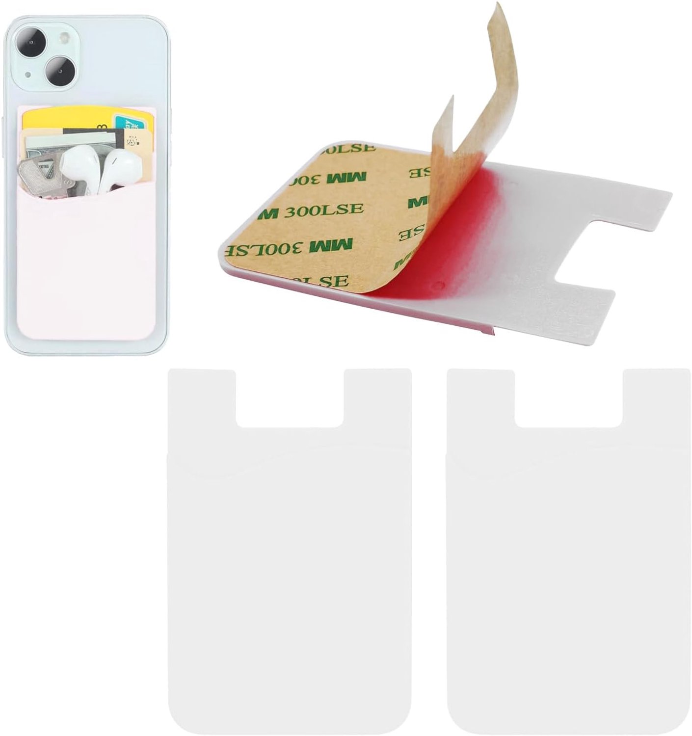 SnelShoppen - 2 Stuks Siliconen Kleverige Creditcardhouders voor Mobiele Telefoon - Draagbare Geldmap, Zelfklevend, Wit, Telefoon Kaart Houder voor ID