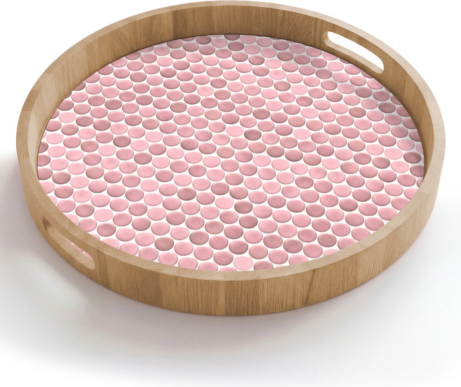 Dienblad rond 50x50 cm - Schootdienblad hout - Penny - Mozaïek - Lichtroze - Borrelplank rechthoek - Plateau houten dienbladen
