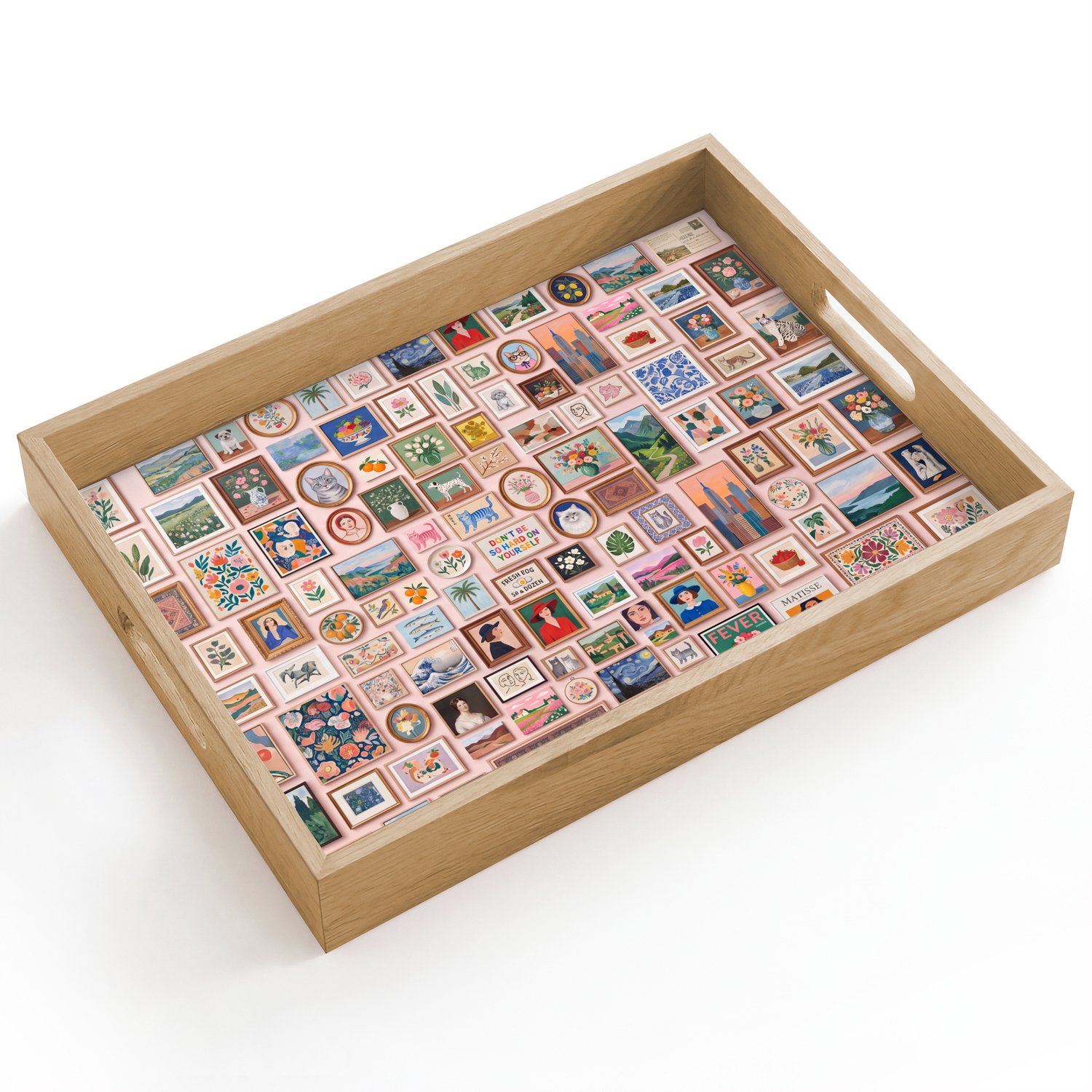 Dienblad hout 40x30 cm - Schootdienblad - Kunst - Collectie - Decoratie - Modern - Kleurrijk - Borrelplank rechthoek - Plateau dienbladen
