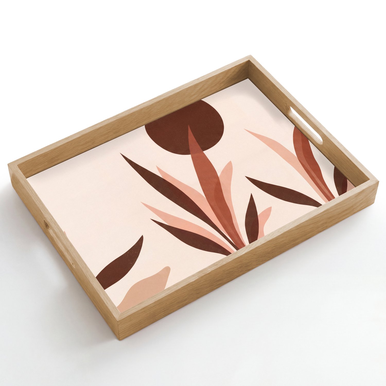Dienblad hout 50x35 cm - Schootdienblad - Planten - Abstract - Natuur - Bruin - Borrelplank rechthoek - Plateau dienbladen