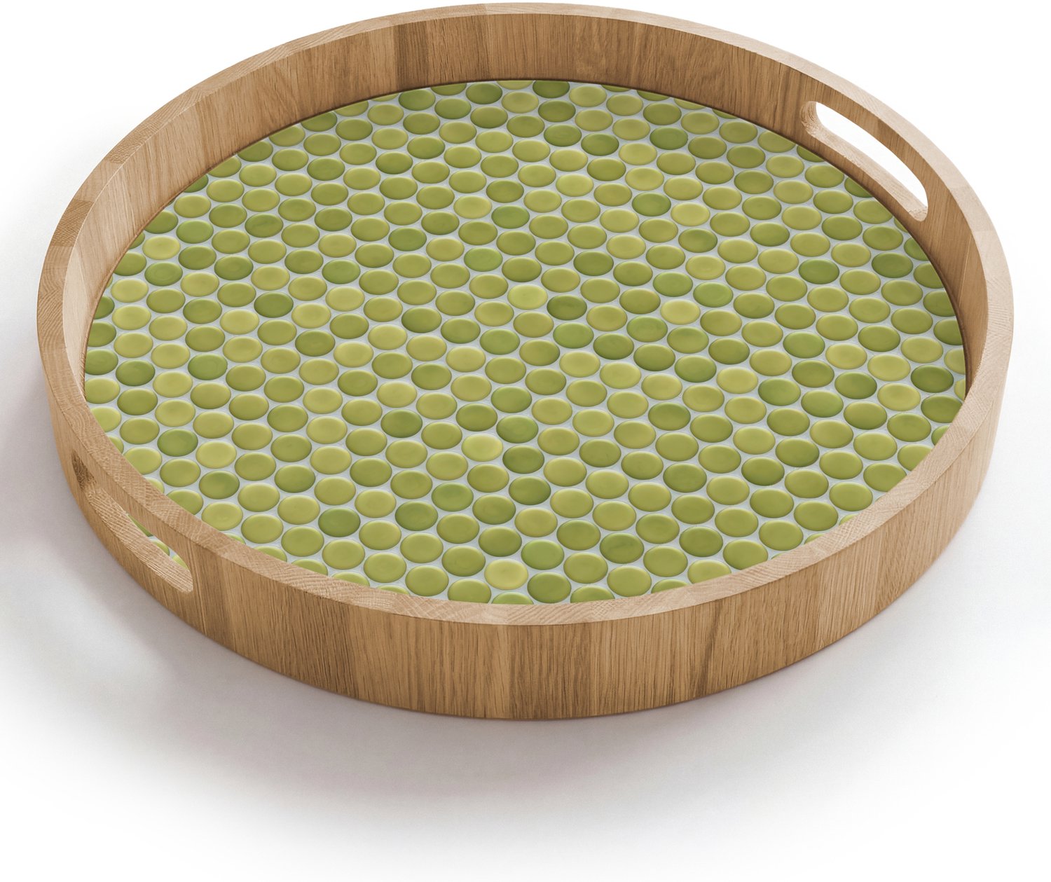 Dienblad rond 40x40 cm - Schootdienblad hout - Penny - Mozaïek - Olijfgroen - Borrelplank rechthoek - Plateau houten dienbladen