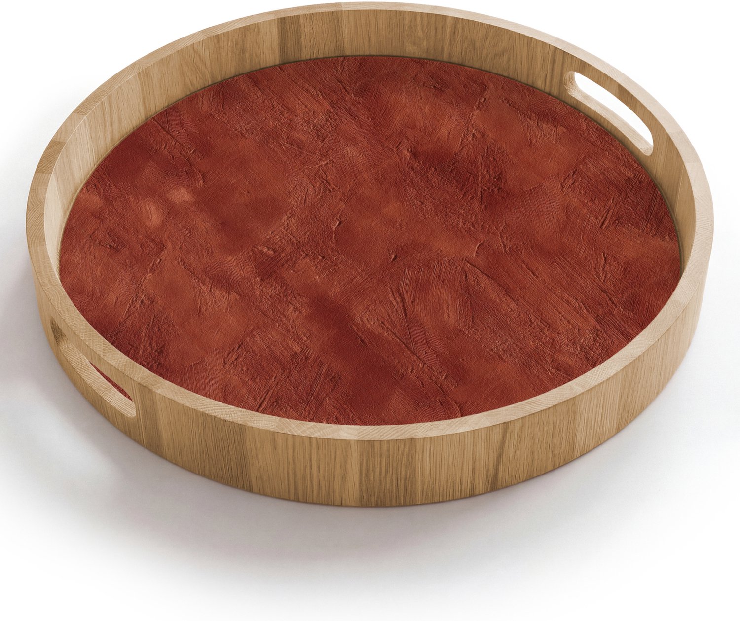 Dienblad rond 40x40 cm - Schootdienblad hout - Stucwerk - Textuur - Terracotta - Borrelplank rechthoek - Plateau houten dienbladen
