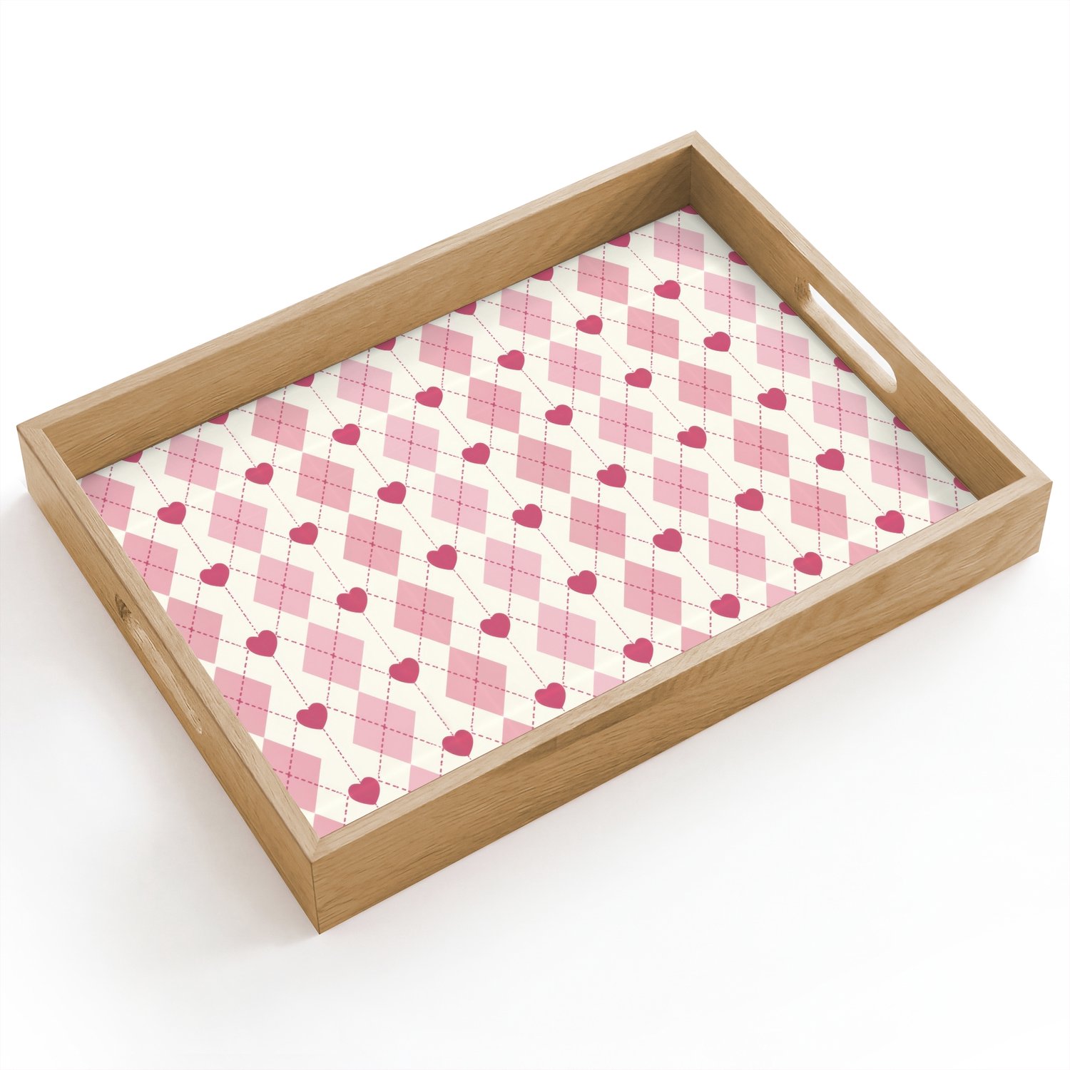 Dienblad hout 40x30 cm - Schootdienblad - Ruiten - Klassiek - Roze - Wit - Borrelplank rechthoek - Plateau dienbladen