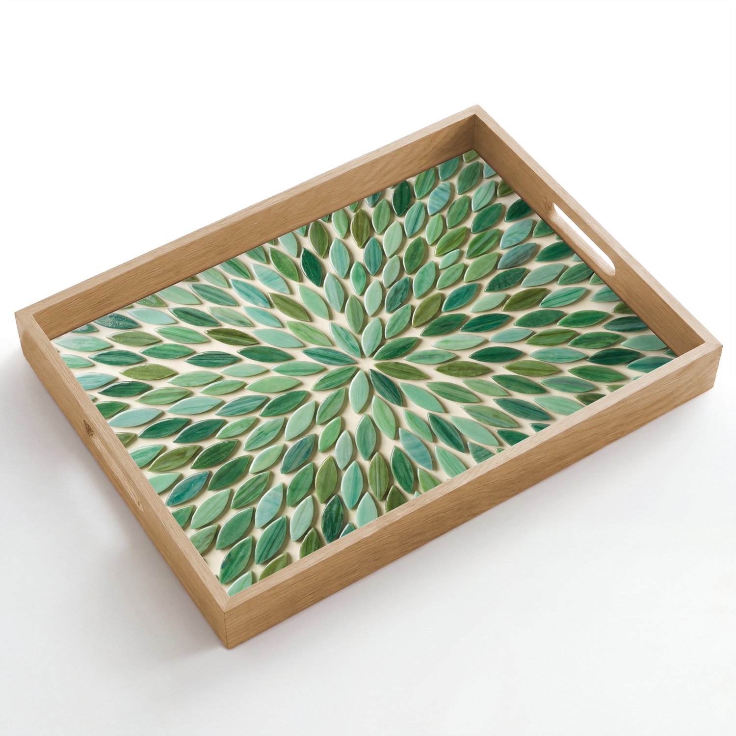 Dienblad hout 50x35 cm - Schootdienblad - Patroon - Blad - Groen - Abstract - Borrelplank rechthoek - Plateau dienbladen