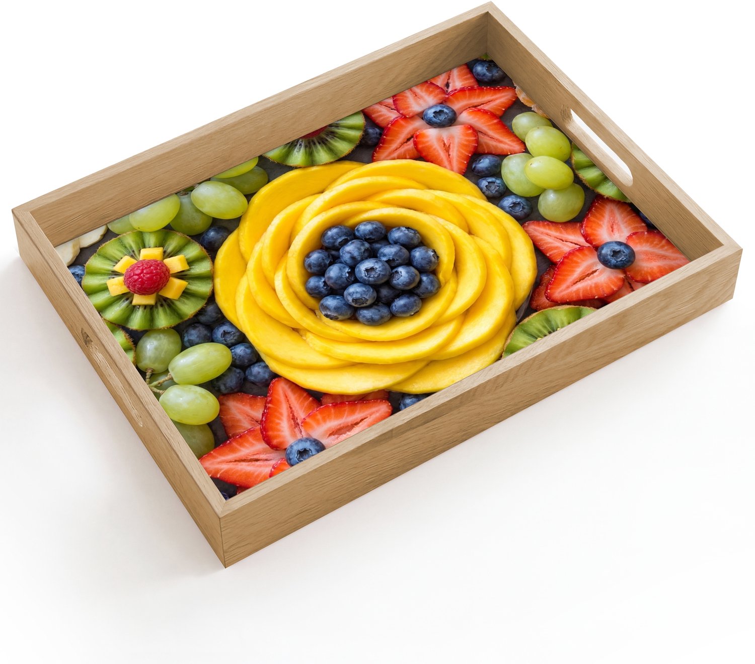 Dienblad hout 40x30 cm - Schootdienblad - Fruit - Arrangement - Gezond - Kleurrijk - Eten - Borrelplank rechthoek - Plateau dienbladen
