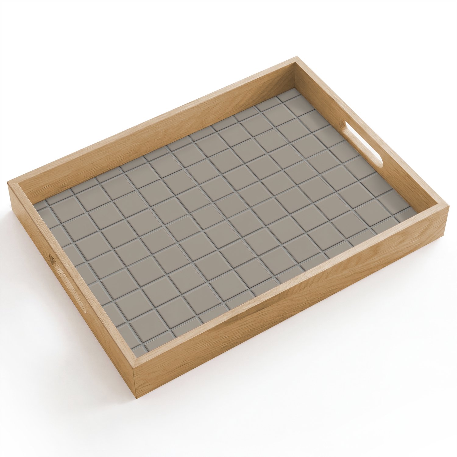 Dienblad hout 40x30 cm - Schootdienblad - Tegel - Patroon Kiezel - Grijs - Borrelplank rechthoek - Plateau dienbladen