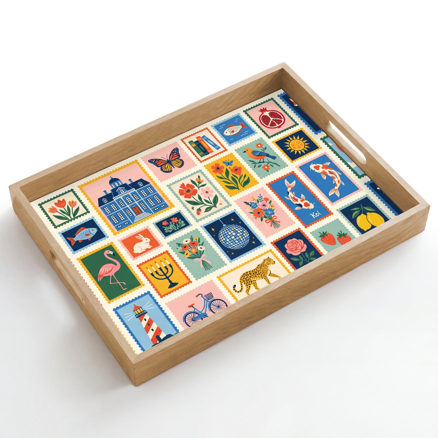 Dienblad hout 50x35 cm - Schootdienblad - Gebouw - Koepel - Architectuur - Klassiek - Grijs - Borrelplank rechthoek - Plateau dienbladen