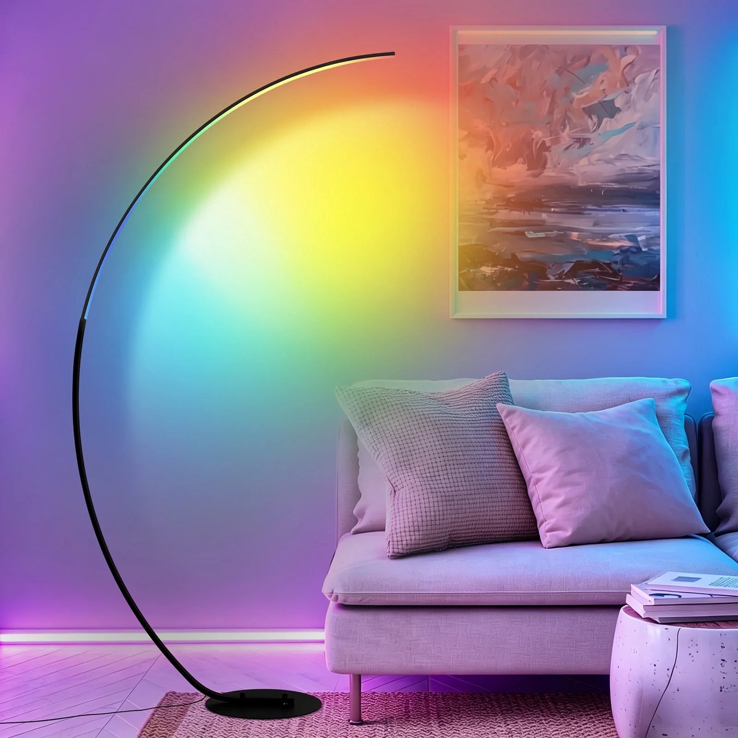 Gudalio Vloerlamp - Staande Lamp - Booglamp - Leeslamp - Sfeerverlichting - LED - Dimbaar - Afstandsbediening - Kleuren - Zwart