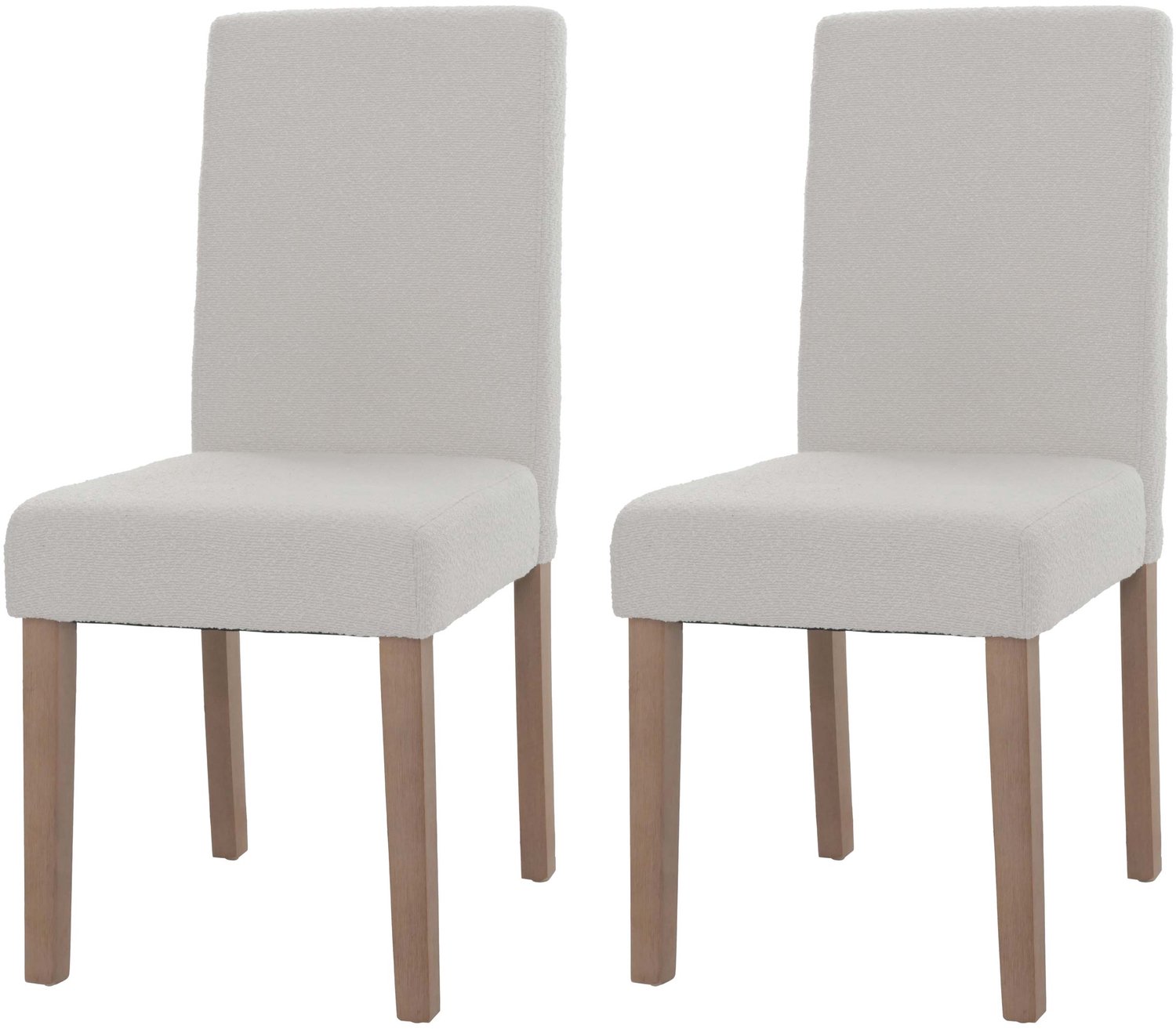 MCW Set van 2 eetkamerstoelen Littau, keukenstoel met hoge rugleuning, stof/textiel bouclé hout ~ crème, naturelkleurige poten