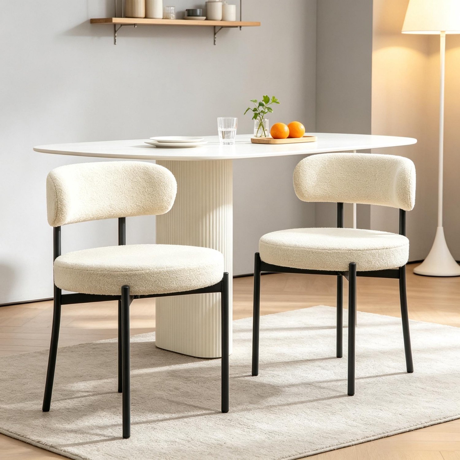 OKWISH Eetkamerstoelen 51 x 51 x 76 cm - Set van 2 met Zachte Zitting en Rugleuning - Voor Eetkamer en Keuken - Polyester en Staal - Beige