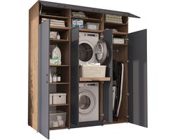 Roomart DORA-I Wasmachine Ombouwkast 190x230 cm - voor 2 Apparaten, 2 Hoge Kasten - Antraciet eiken