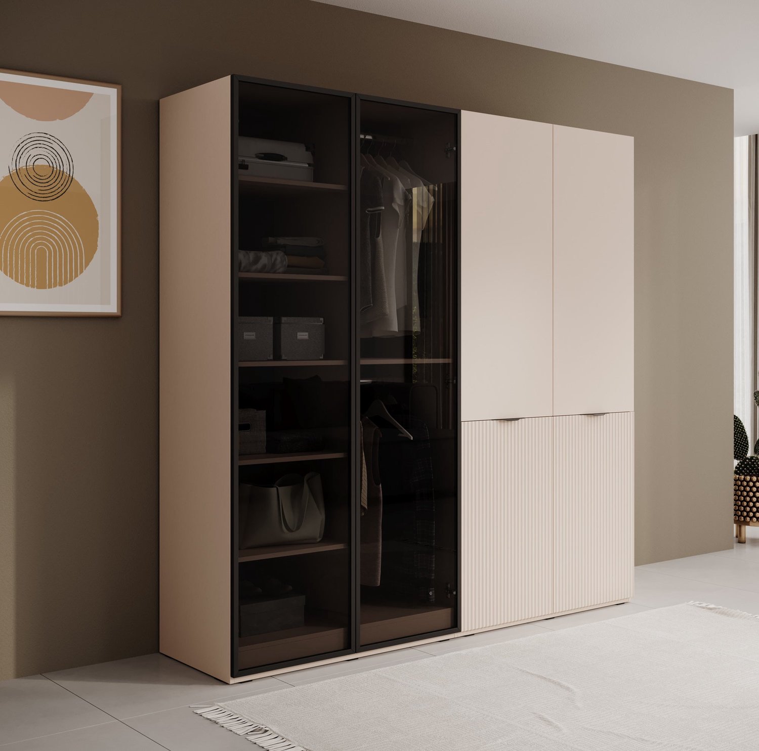 MEUBELLA Kledingkast Shelton - Beige - 202 cm - Met glas