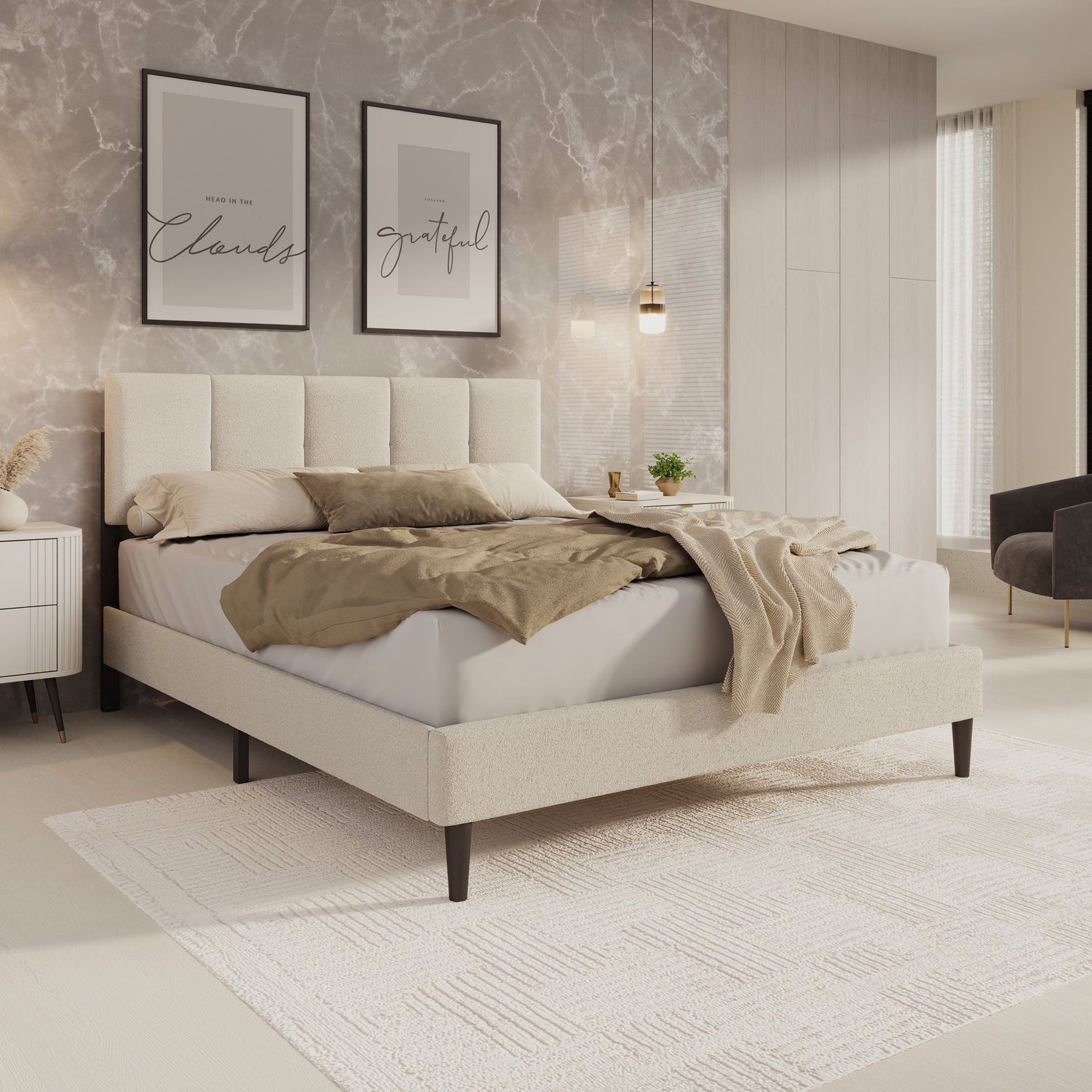 MEUBELLA Varell - Tweepersoonsbed - Teddystof beige - 160x200 cm