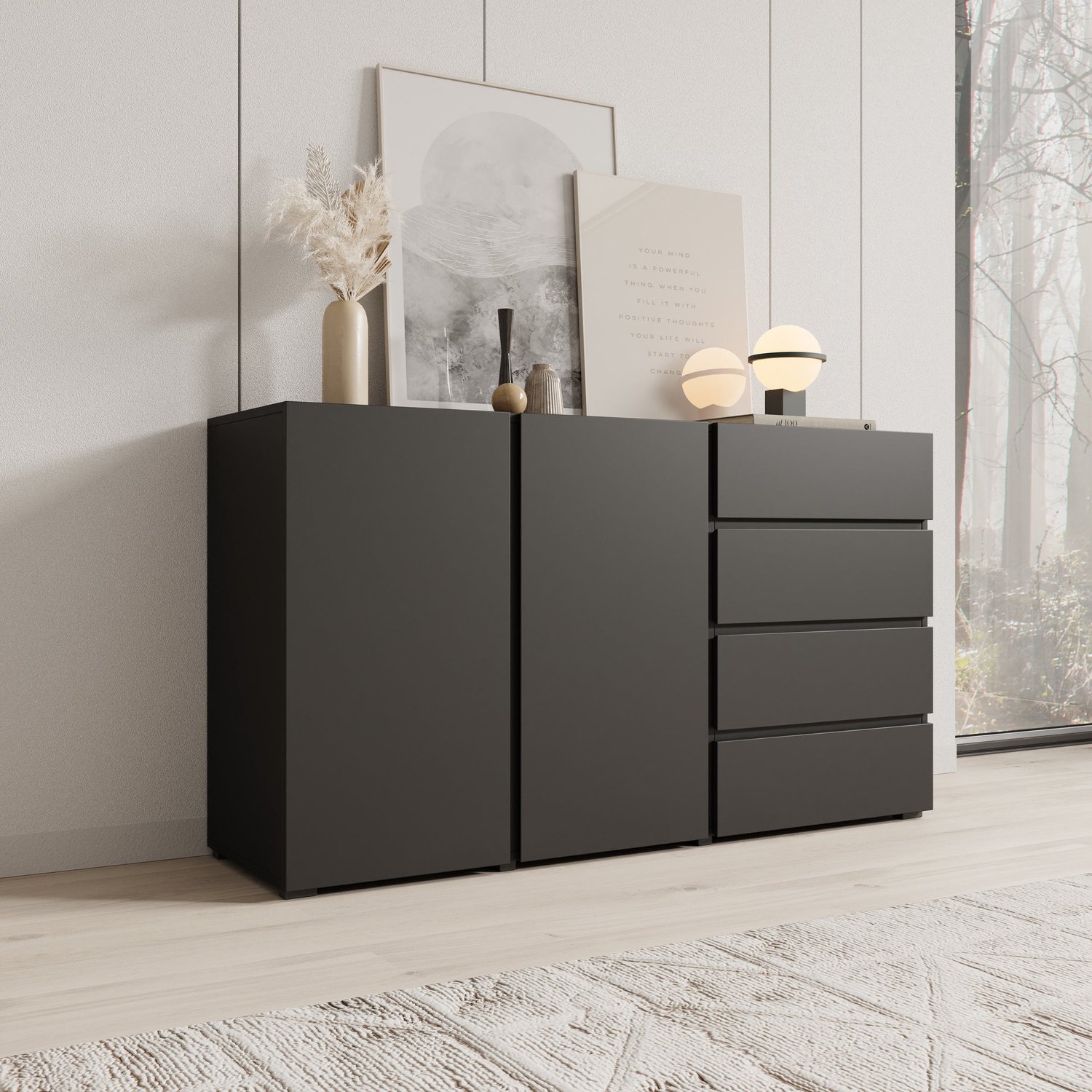 MEUBELLA Aroji - Dressoir - Zwart - 138x40x78 cm