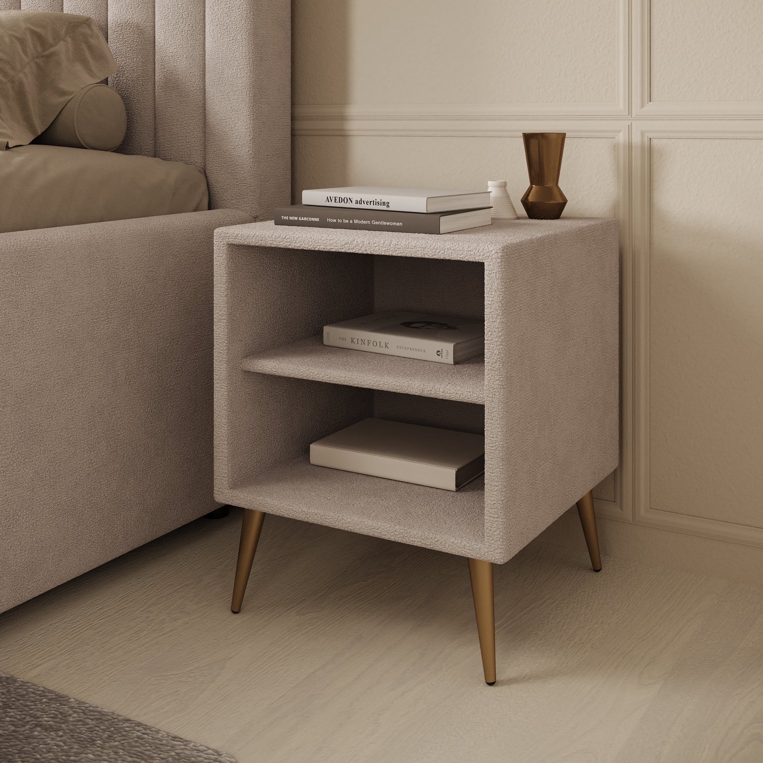 MEUBELLA Bavira - Nachtkastje - Stof beige - 41x41x54 cm