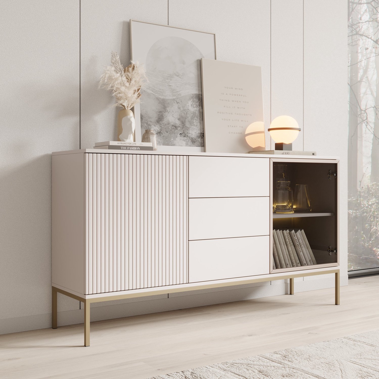 MEUBELLA Legend 2 - Dressoir - Beige - 153x39x83 cm