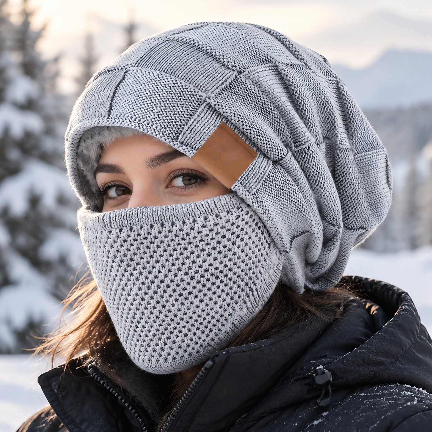 Namajunas Grofgebreide Balaclava met Gezichtsmasker en Nekwarmer – Warme Wintermuts Grijs