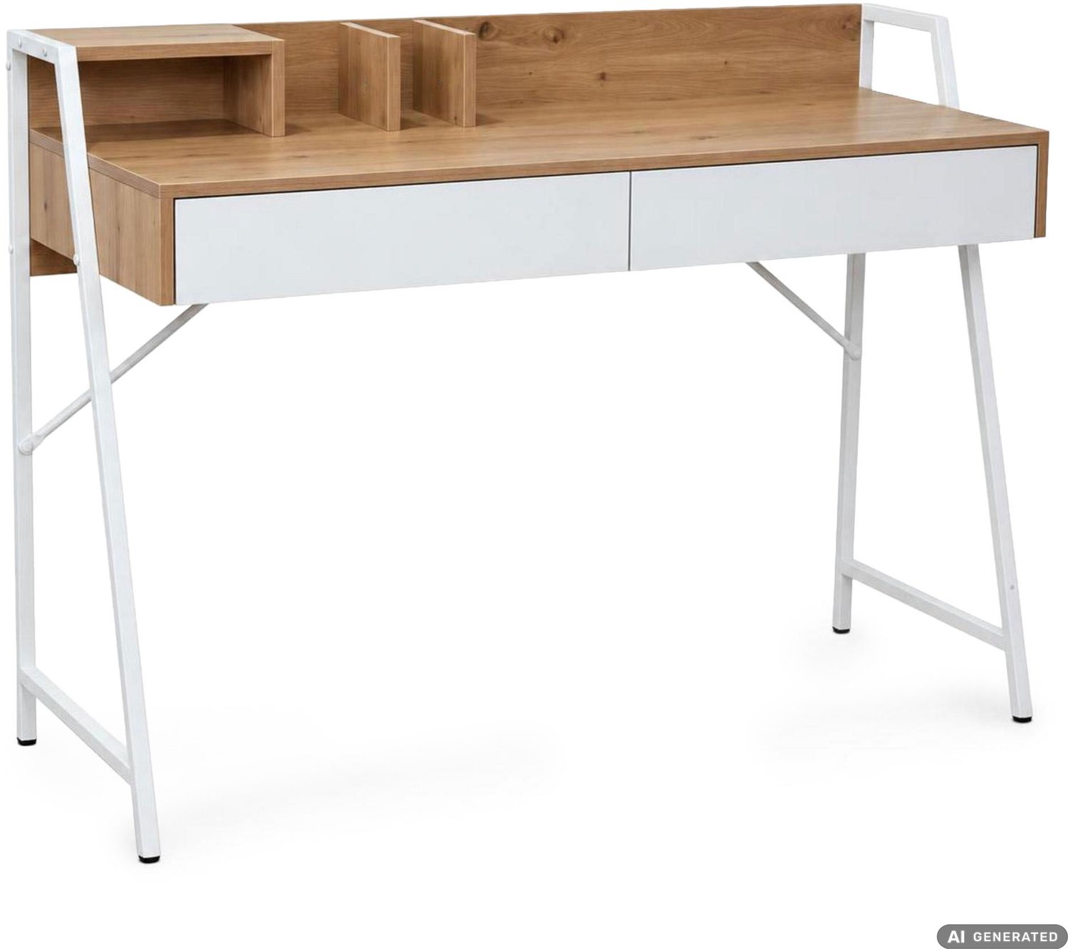Akord Computerbureau ORIX / Artisan eiken / 124 cm / 2 laden, 1 plank, witte poten, industriële stijl / 124 x 48 x 91,5 cm Artisan eiken, wit