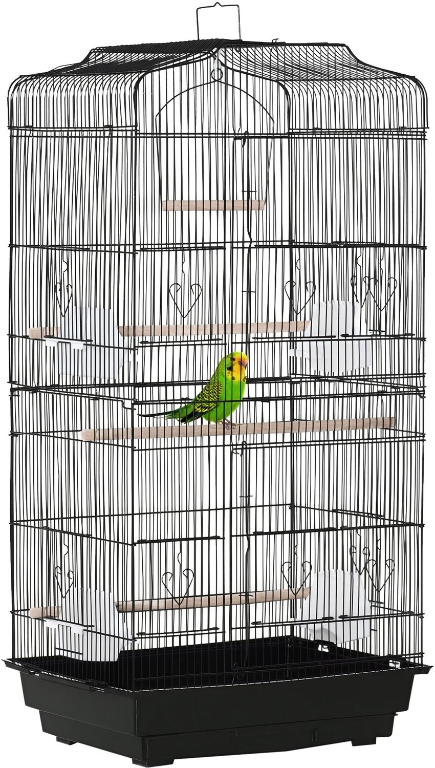 VILIMA - Vogelkooi - Vogelkooi voor binnen - Met voerbakken, zitstokken en uitneembare uitwerplade - 46,5 x 35,5 x 92 cm - Zwart