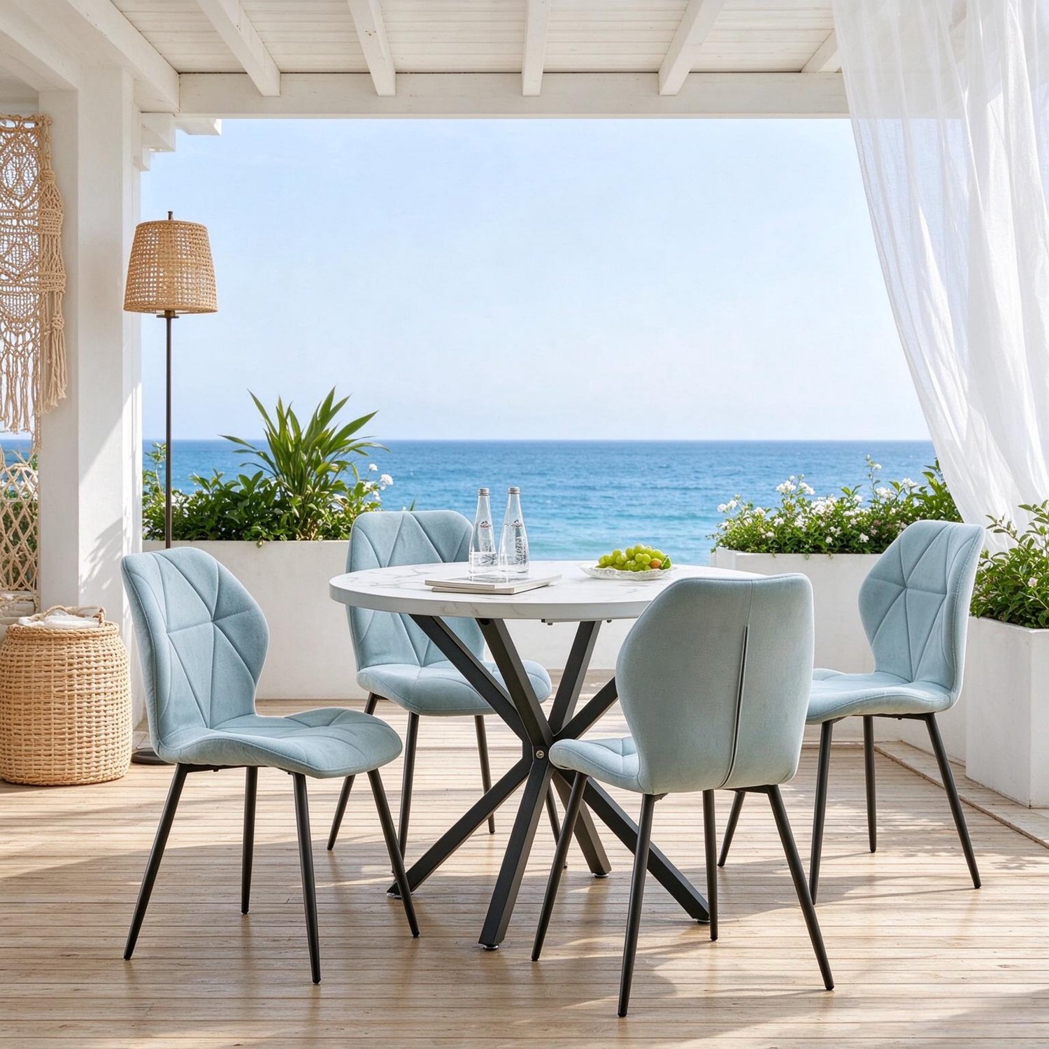 FloraGrace Eetkamerstoelen 48 x 41 x 84 cm - Set van 4 met Zachte Bekleding - Voor Eetkamer en Balkon - Linnen en Metaal - Mint Mintgroen