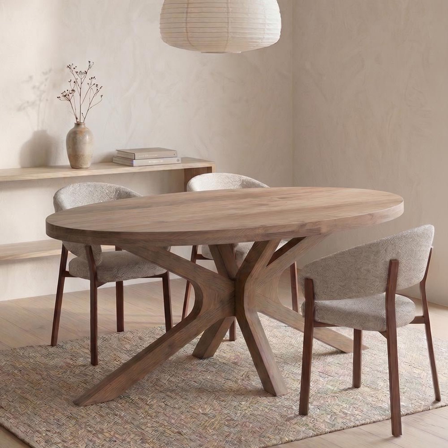 Mahom Mangohouten Eettafel Mori Ovaal 180x100 cm Houten onderstel Mahom Industrieel - Dinertafel van Mangohout & Metaal - Industriële Eettafel Bruin