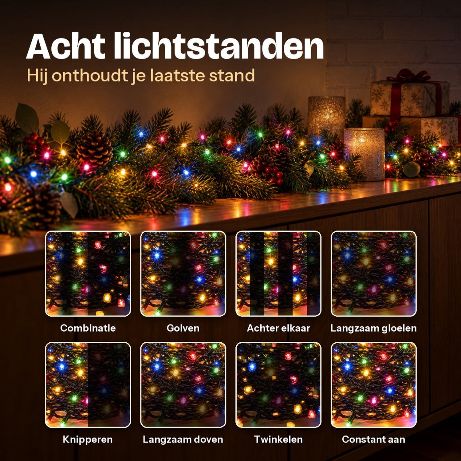 Levano Kerstverlichting Multicolor 192 LED 15 m - Lichtsnoer voor Binnen en Buiten - Kerstlampjes op Batterij - Kerstboomverlichting - Kerstversiering - Lichtslinger - Kerstlichtjes - LED Lampjes - Lichtjes Slinger op Batterijen - Lichtketting – foto 6