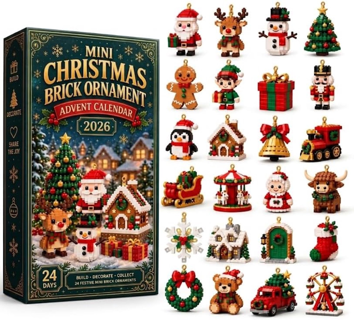 Kerstmis Adventskalender met 24 Mini Bouwblokjes - 24 Dagen Countdown - Blind Box Set - Kerstboomdecoratie