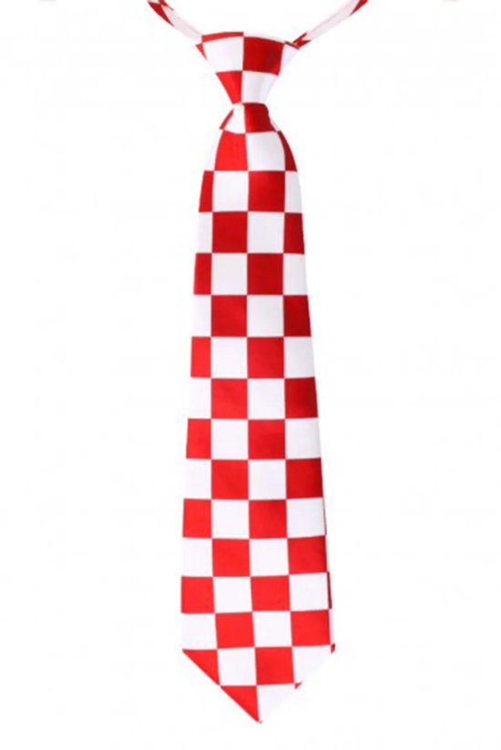 Stropdas voor carnaval met rood-wit geblokt patroon in de stijl van de Brabantse vlag.