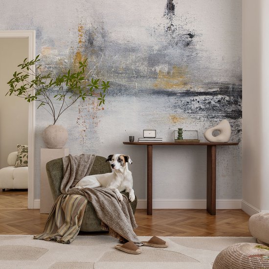 Wallfluent Zelfklevend Fotobehang - Wit Vliesbehang - 250x104 cm - Harmonieuze Abstractie Behang Zonder Lijm - Slaapkamer behang Abstractie - Scheurbestendig Behang - Polyester Behang