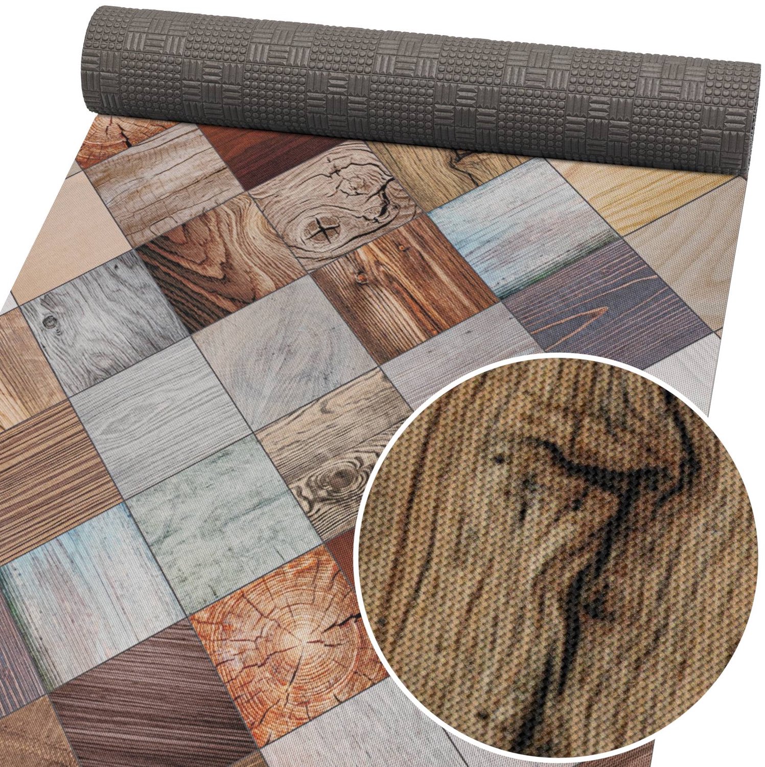 ANRO Keukenloper Hout Patchwork Meerkleurig 300x52cm – Antislip Gangloper Tapijtloper 3 mm Laagpolig