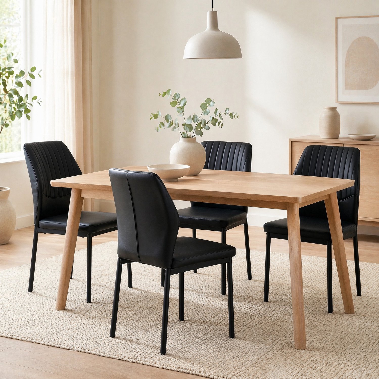CHICFURN Eetkamerstoel set van 4 - Gewatteerd - Metalen poten - Zwart