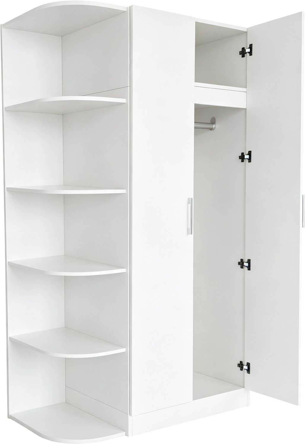 Kledingkast Met Twee Deuren - 90 x 55 x 170 cm - Met Kledingroede En Legplanken - Open Zijvakken - Wit MDF Voor Slaapkamer En Kleedkamer